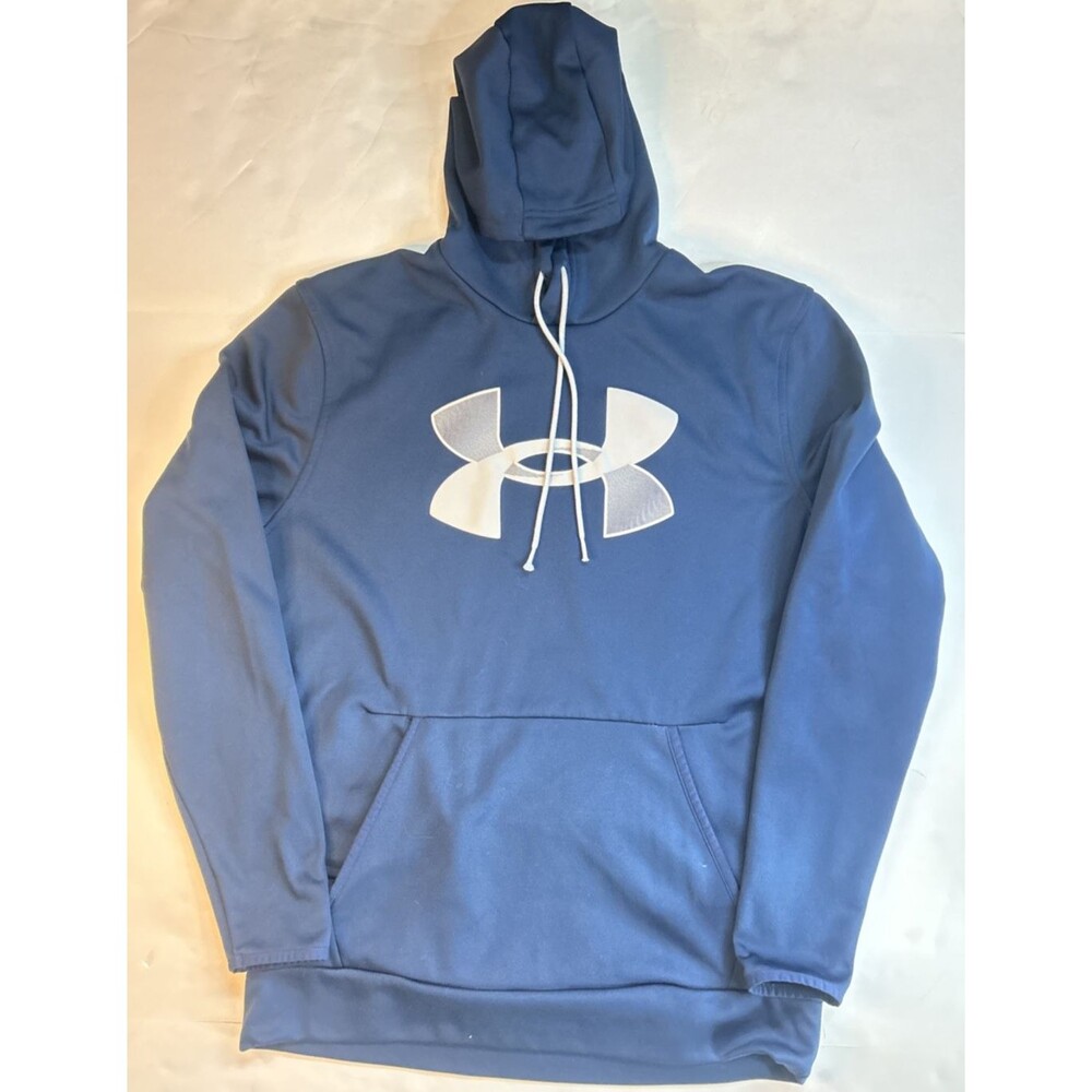 Under Armour Big Logo Hoodie Men’s M Navy Blue Fleece Pullover Sweatshirt Loose